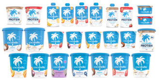 Multiple yoghurt containers branded with cocobella
