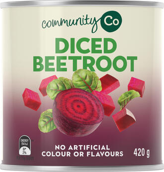 A tin labelled Diced beetroot 420g